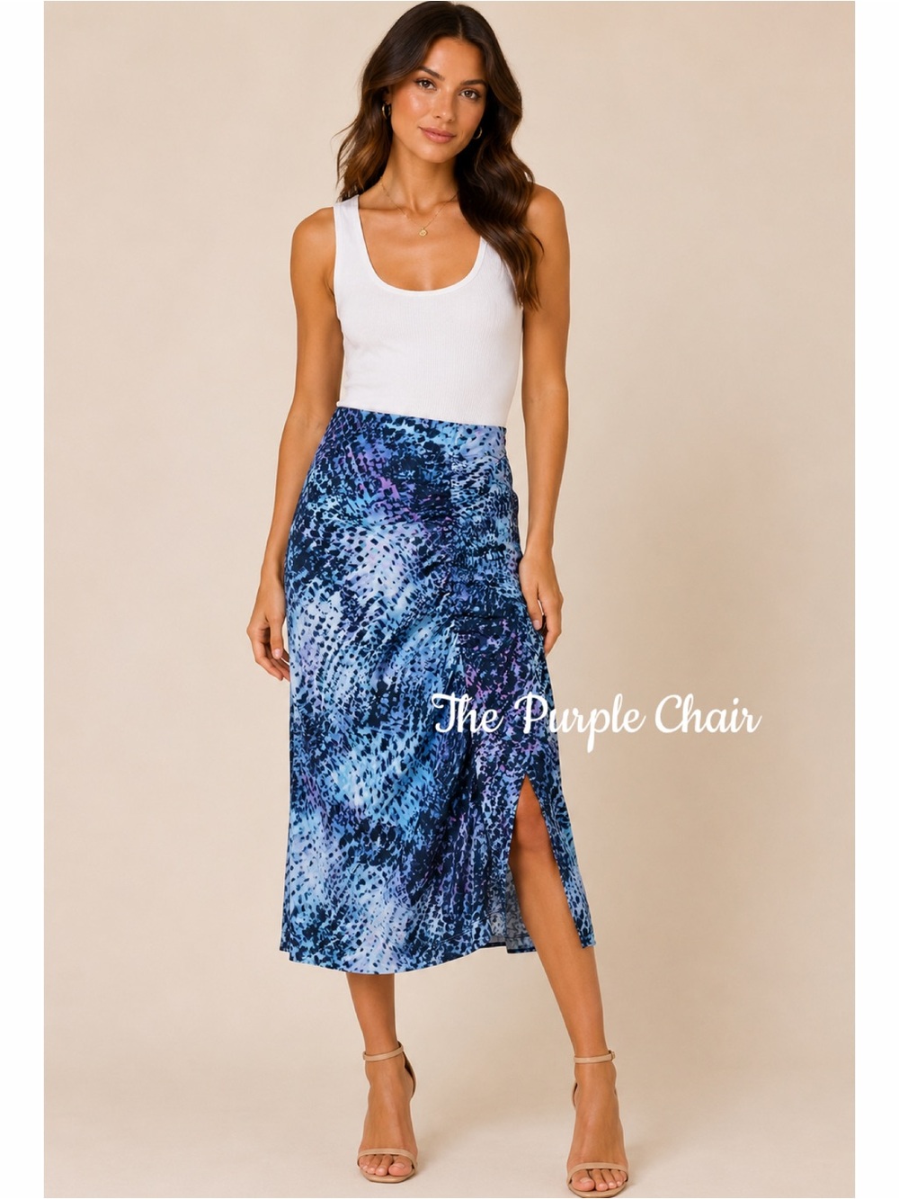 NINE WEST NWT Blue/Multi Animal Print Stretch Mesh Ruched Midi Skirt XL